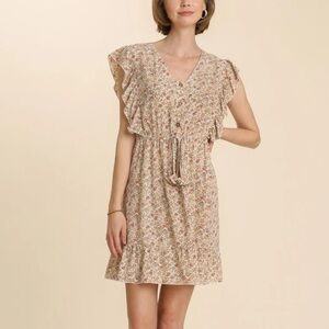 Umgee Floral Ruffle Sleeve Dress size L